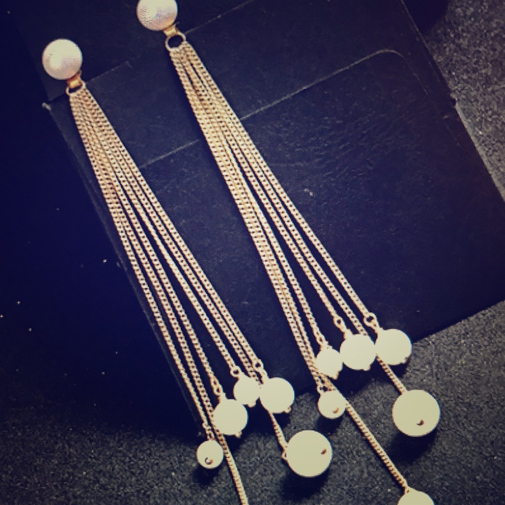 Pearl Gold Color Fringe Earrings